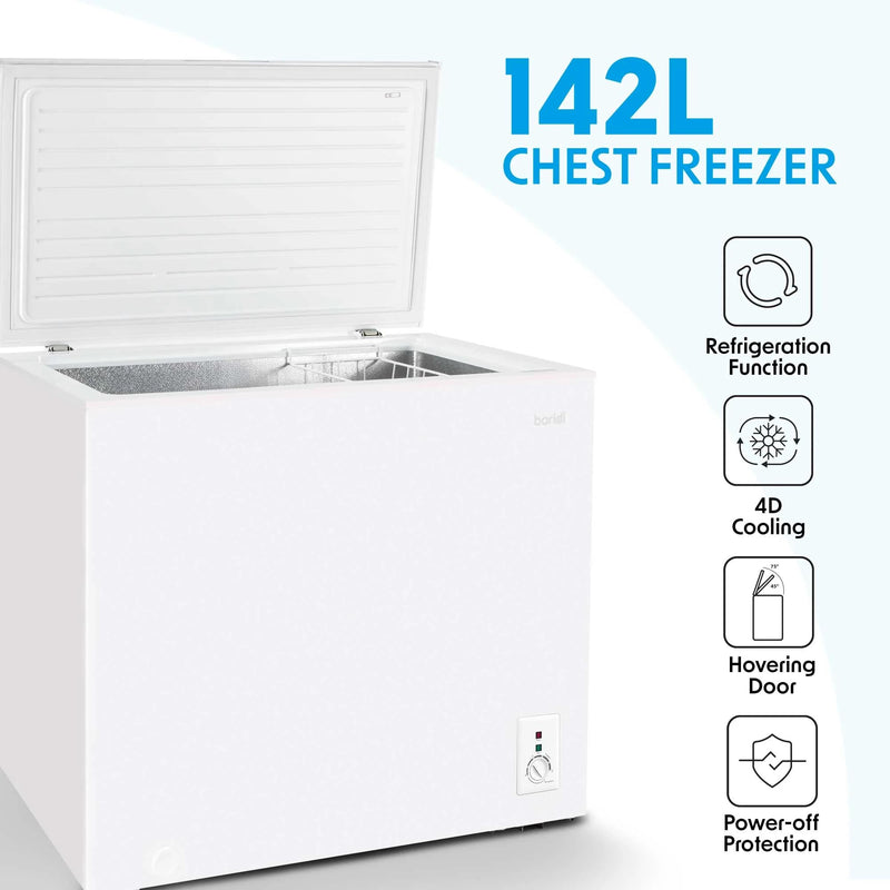 Baridi 142L Chest Freezer: Garage Safe, Adjustable Thermostat