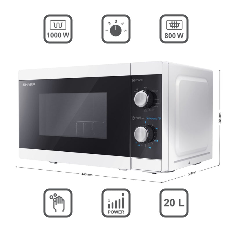 SHARP 28L Digital Microwave - 900W Grill, 11 Power Levels, Silver