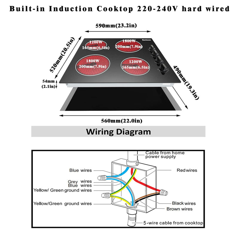 Karinear 60cm Ceramic Hob, 4 Burners, Electronic Knob Controls