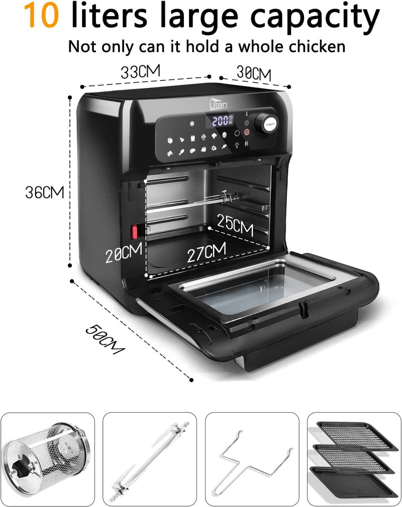 Uten 10L Digital Air Fryer Oven: 12 Preset Menus, LED Touch