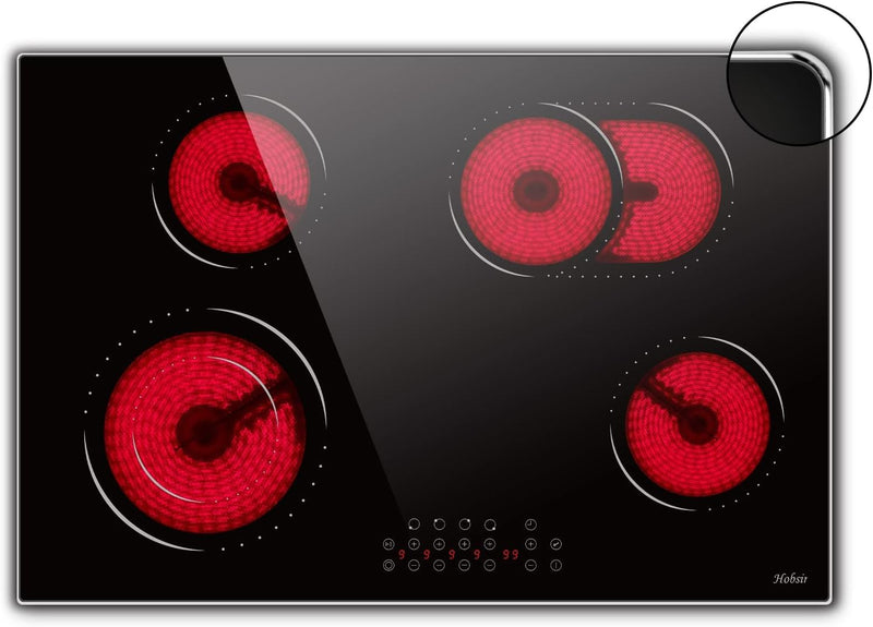 Hobsir 60cm Ceramic Electric Hob - Touch Control, 4 Zones, 6000W