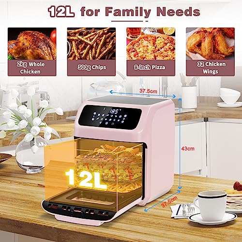 LLIVEKIT 12L Family Air Fryer: 12 Presets, Oil-Free, 1800W, Rosa