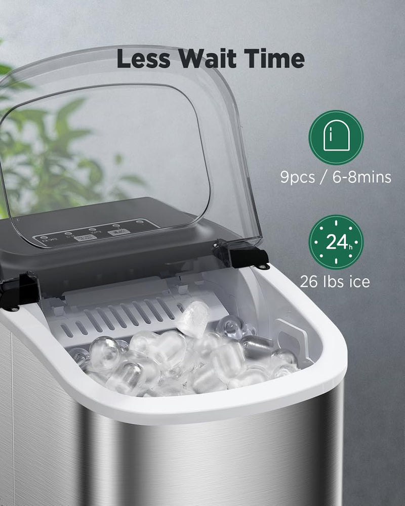 Silonn Countertop Ice Maker - 9 Cubes in 6 Mins, 12KG/24Hrs