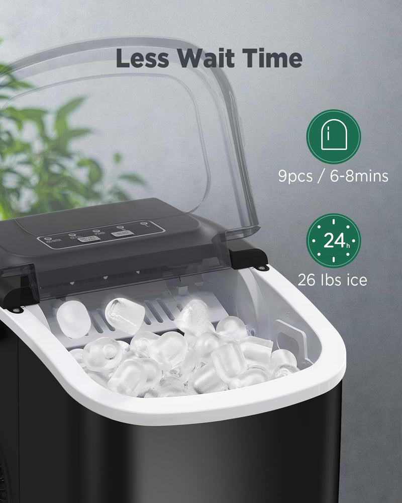 Silonn Countertop Ice Maker - 9 Cubes in 6 Mins, 12KG/24Hrs