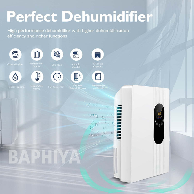 BAPHIYA 2.2L Dehumidifier: Digital Display, Touch Operation