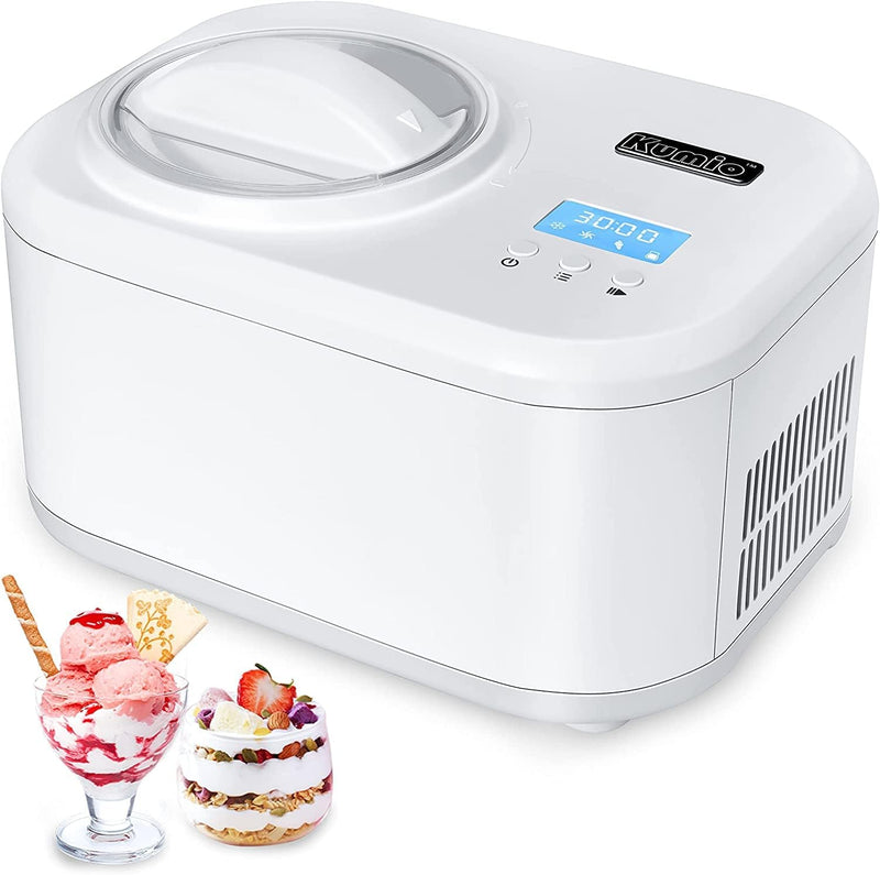 KUMIO Ice Cream Maker, Compressor, LCD Display, 1L, 100W, White