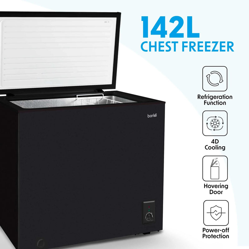 Baridi 142L Chest Freezer: Garage Safe, Adjustable Thermostat