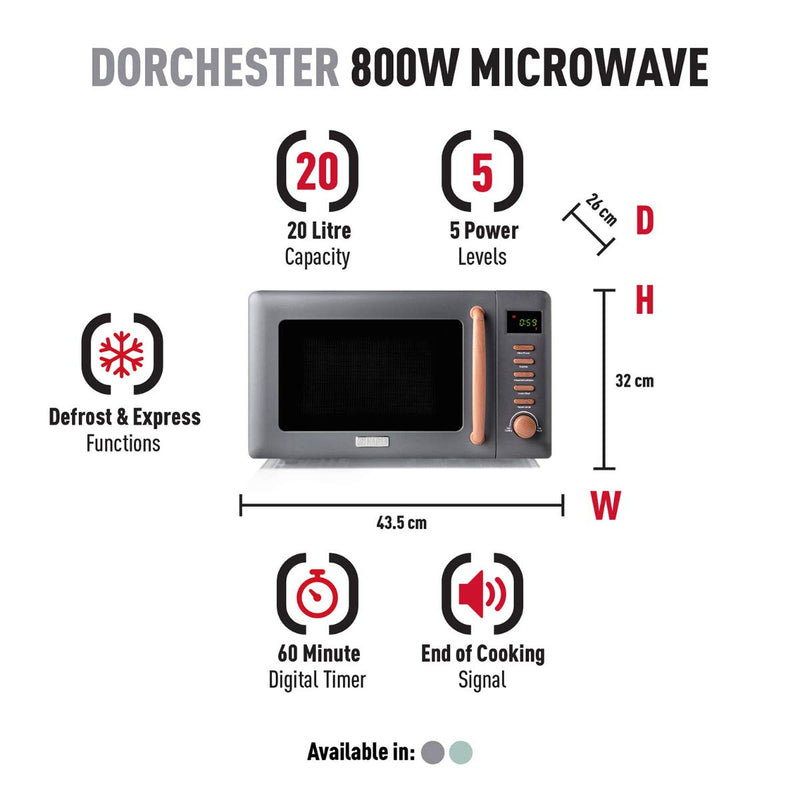 Dorchester 800w Grey Microwave Oven - 5 Power Levels