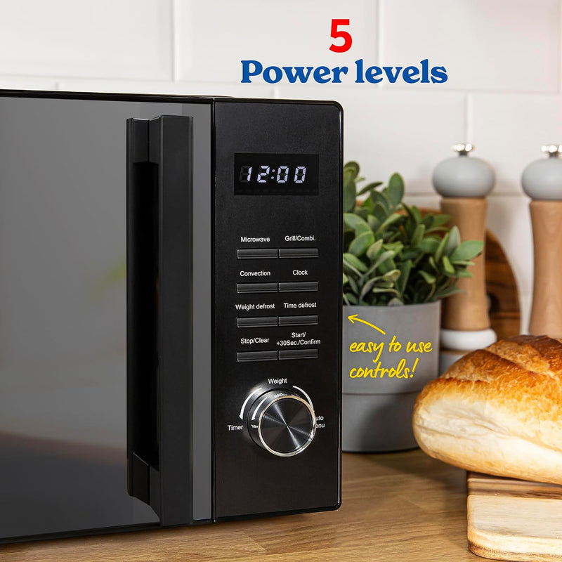 Russell Hobbs 23L Black Microwave: 3-in-1 Grill & Oven, 10 Settings