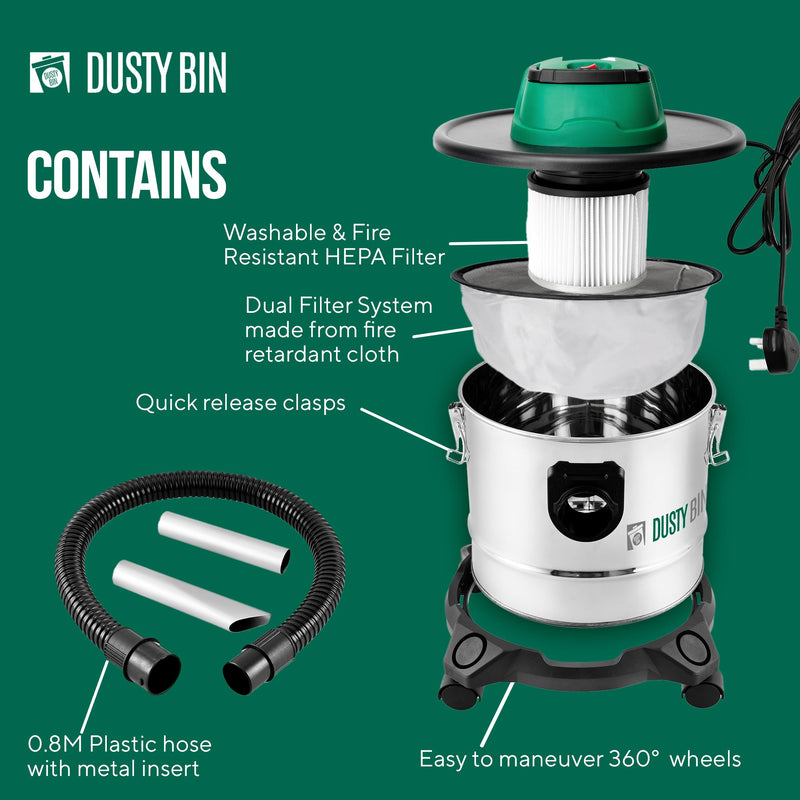 Dusty Bin DB19R Rechargeable Ash Vacuum - Cordless Fireplace Vac