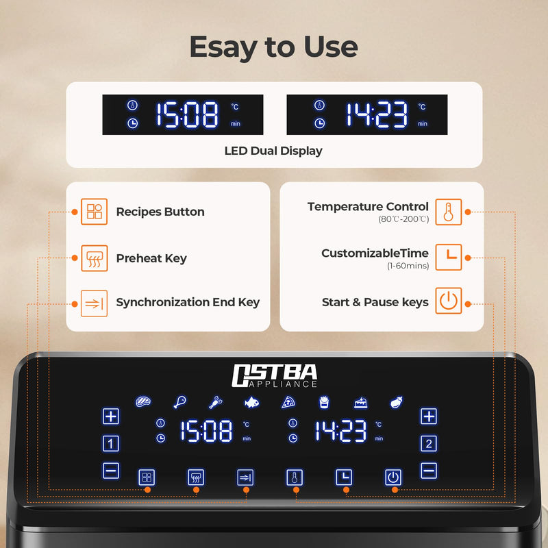 OSTBA 7.5L Oil-Free Air Fryer: Clear Window, LED Touch Screen