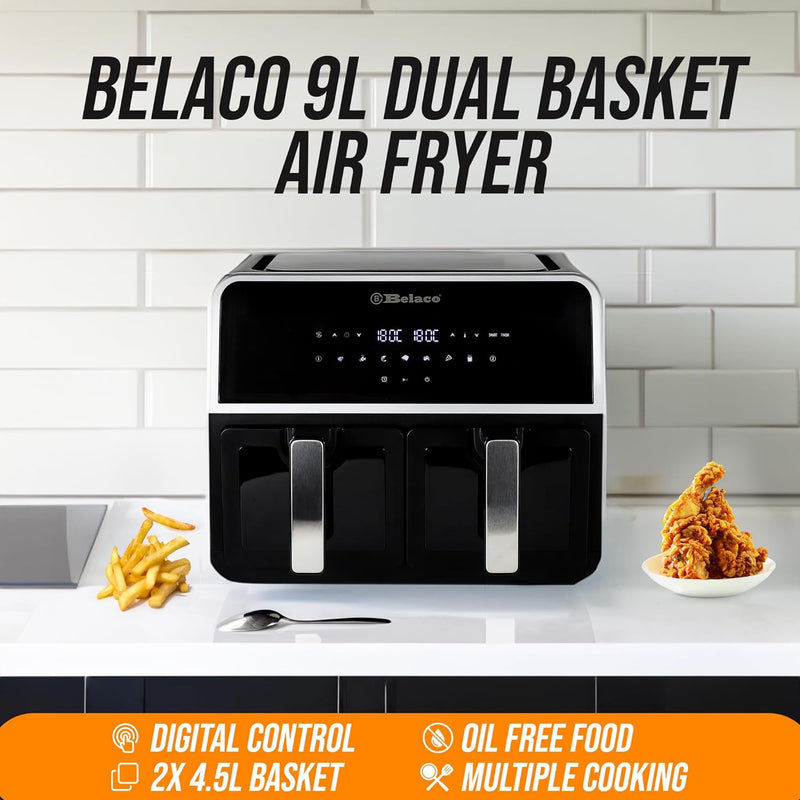 Belaco 9L Dual Zone Air Fryer, Digital Display, Dishwasher Safe