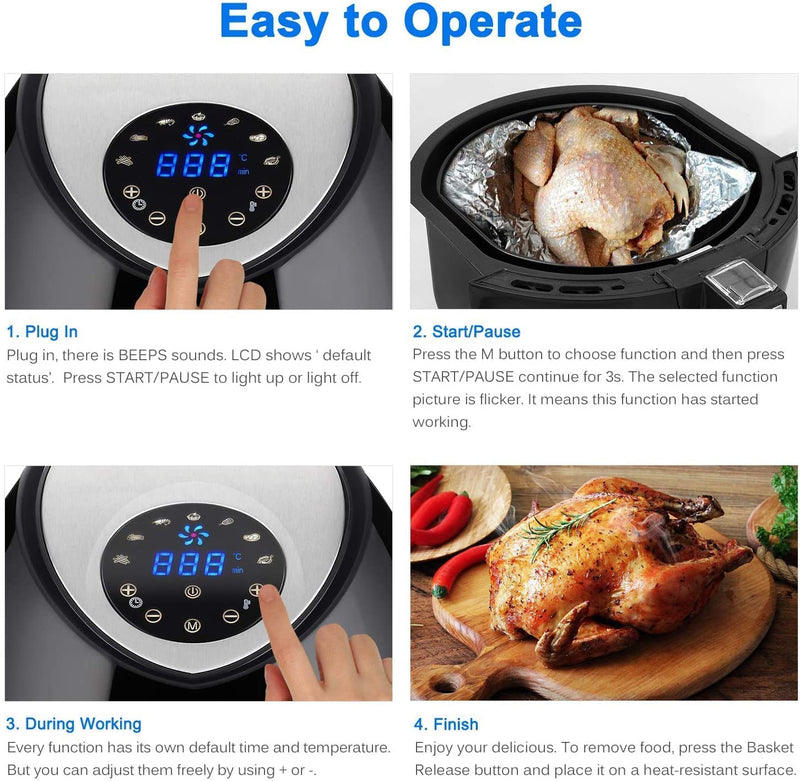 Uten 10L Digital Air Fryer Oven: 12 Preset Menus, LED Touch