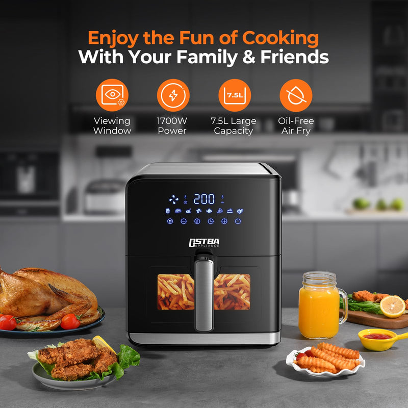 OSTBA 7.5L Oil-Free Air Fryer: Clear Window, LED Touch Screen