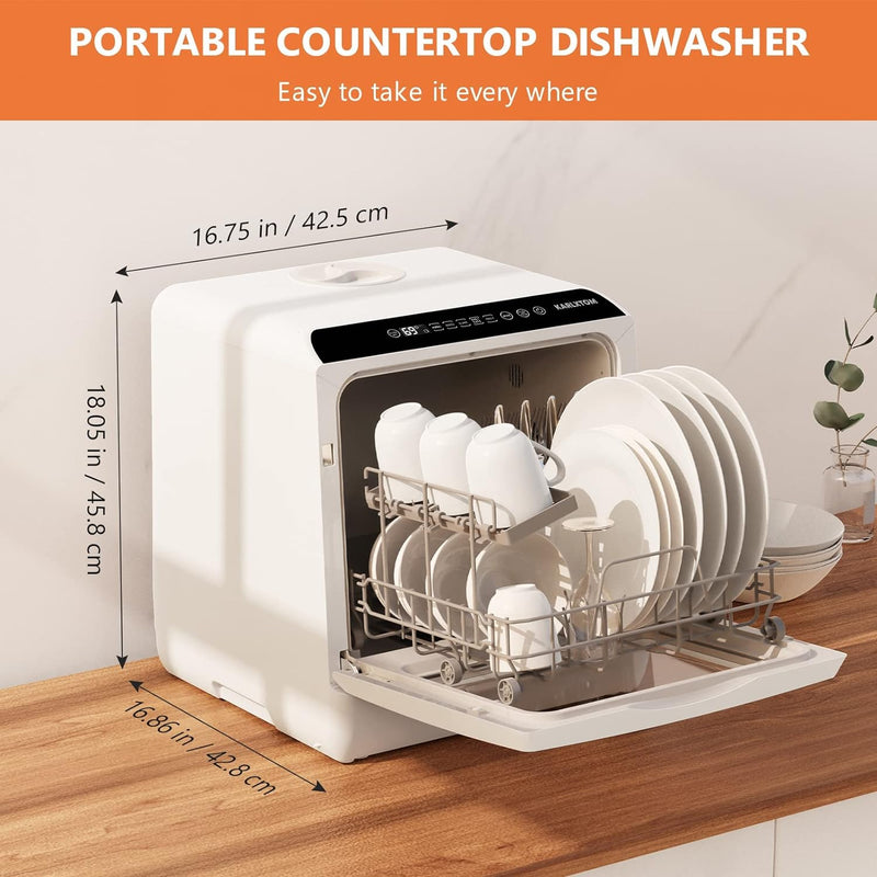 Karlxtom 6-Program Tabletop Dishwasher, Touch Control, Auto-Drying