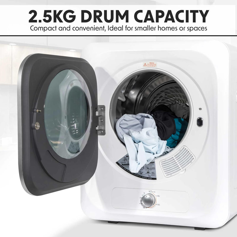 Baridi Portable Tumble Dryer: 2.5kg, Vented, Compact