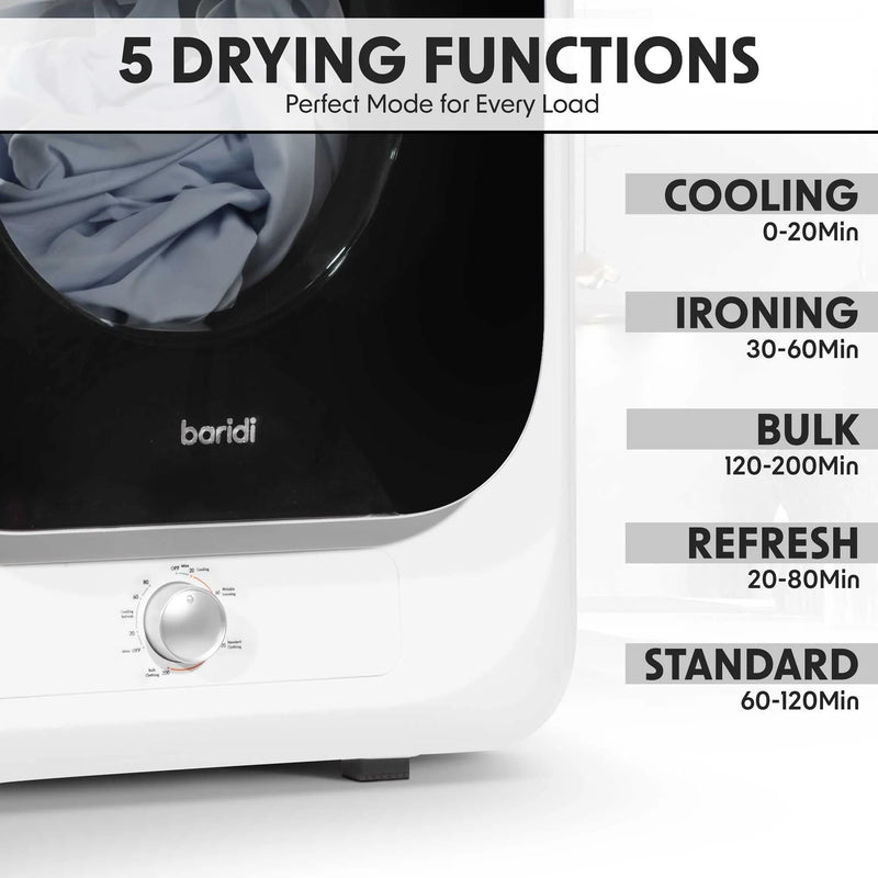 Baridi Portable Tumble Dryer: 2.5kg, Vented, Compact