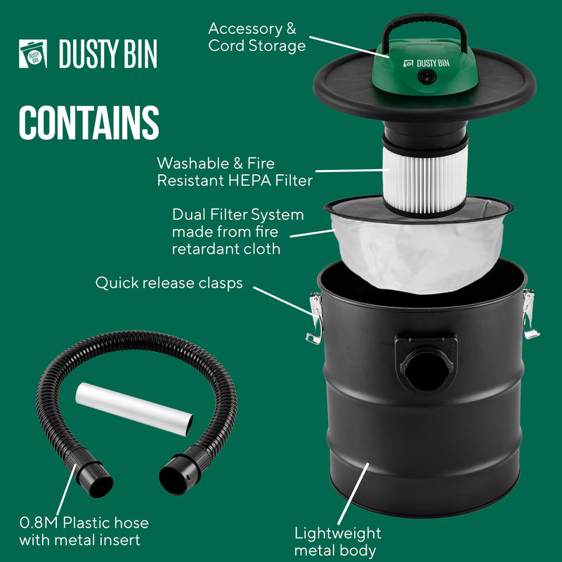 Dusty Bin DB19R Rechargeable Ash Vacuum - Cordless Fireplace Vac