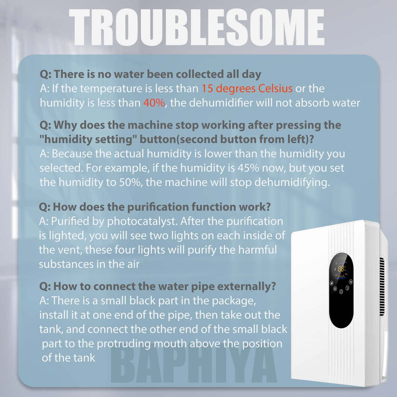 BAPHIYA 2.2L Dehumidifier: Digital Display, Touch Operation