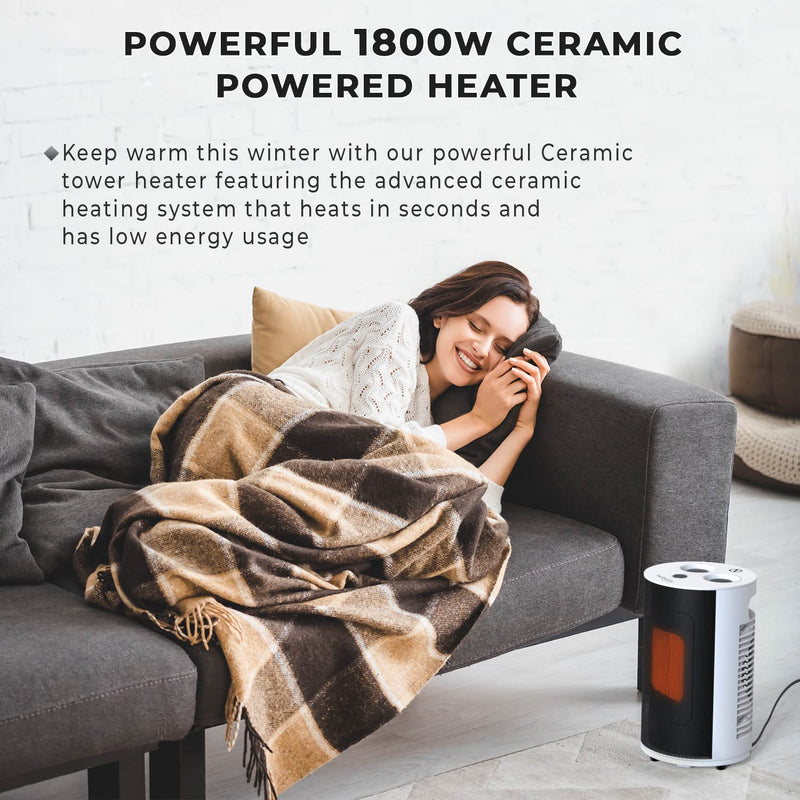 Nuovva Tower Halogen Heater - Silent Oscillating Fan