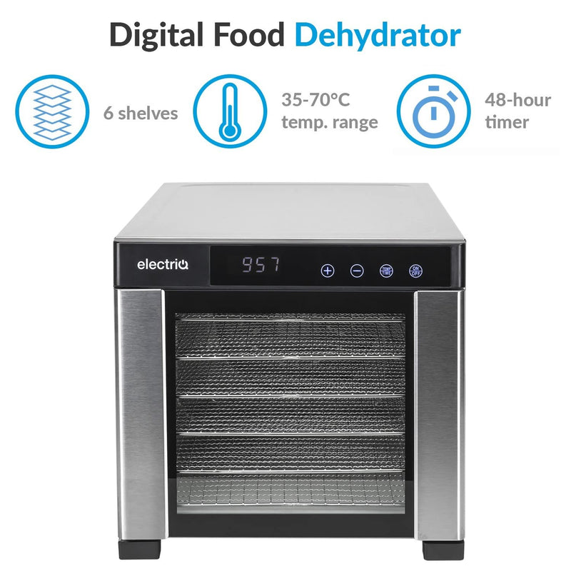 electriQ Stainless Steel Food Dehydrator - 6 Shelves, 650W