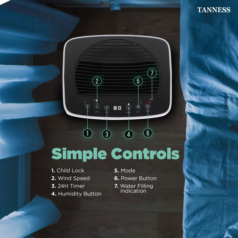 Tanness 12L Dehumidifier: Digital Display, Sleep Mode, Timer