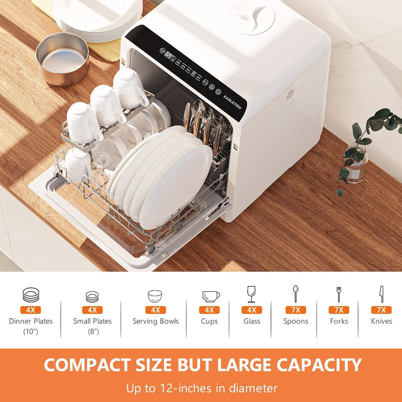 Karlxtom 6-Program Tabletop Dishwasher, Touch Control, Auto-Drying