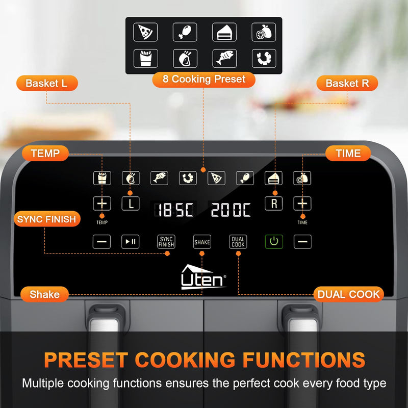 Uten 10L Digital Air Fryer Oven: 12 Preset Menus, LED Touch