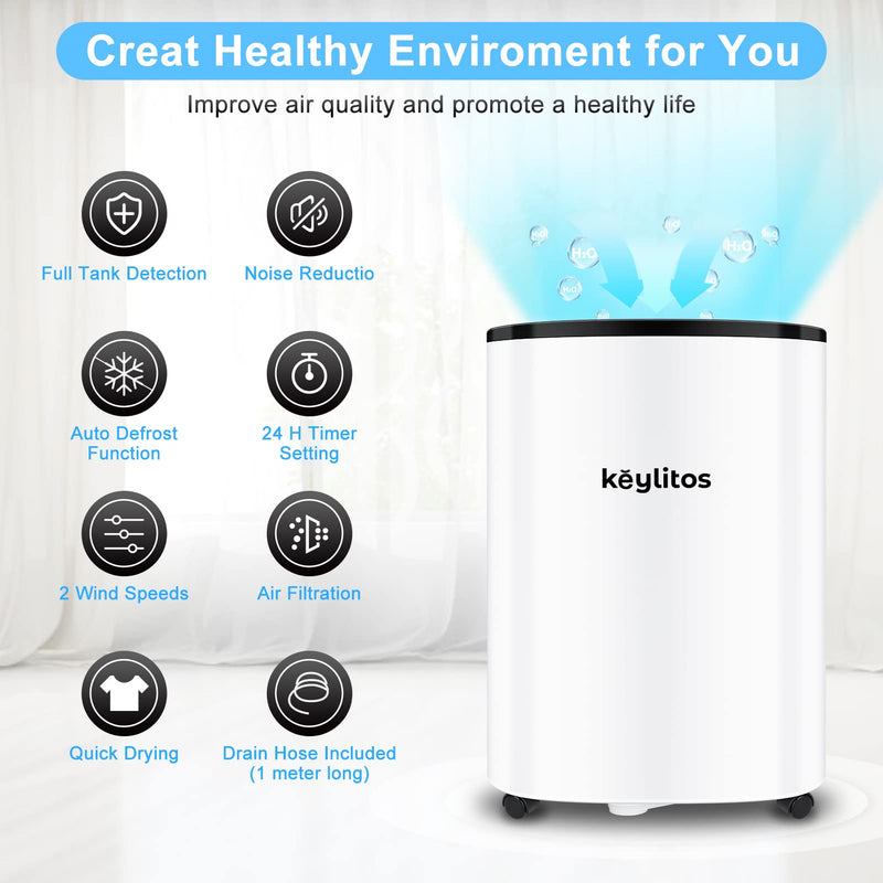 Keylitos 12L Dehumidifier, Digital Display, Quiet Operation