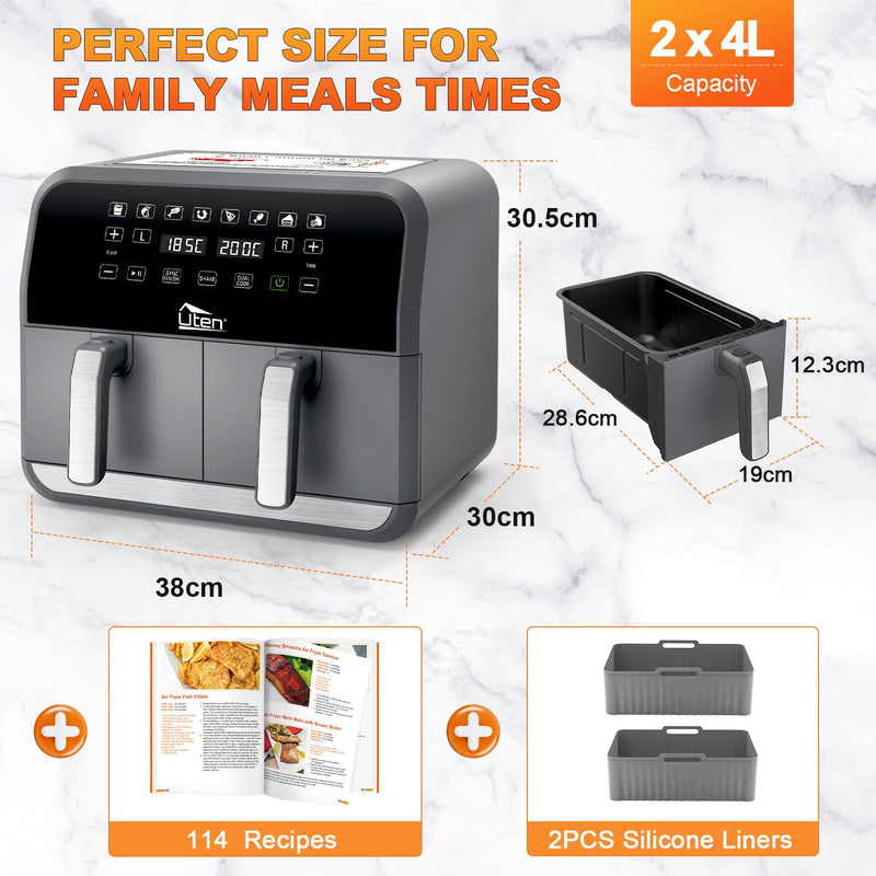 Uten 10L Digital Air Fryer Oven: 12 Preset Menus, LED Touch