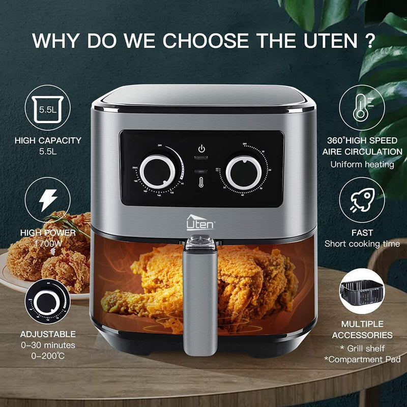 Uten 5.5L Air Fryer Oven, 1700W Rapid Air Technology, Healthy Cooking