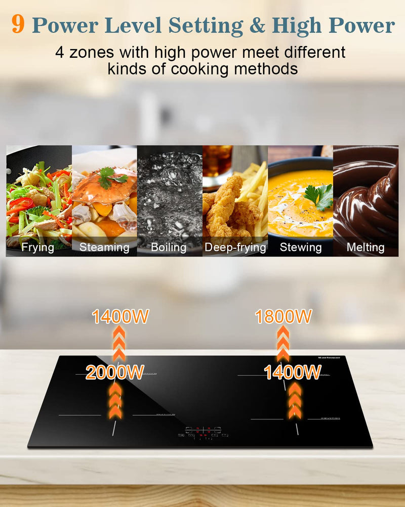 Karinear 60cm Induction Hob, 4 Zones, Touch Control, Black Glass