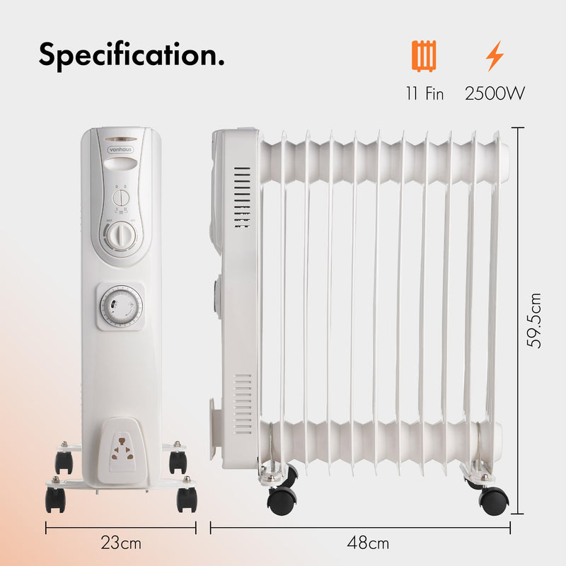 VonHaus 11 Fin Oil Filled Radiator: Portable Electric Heater