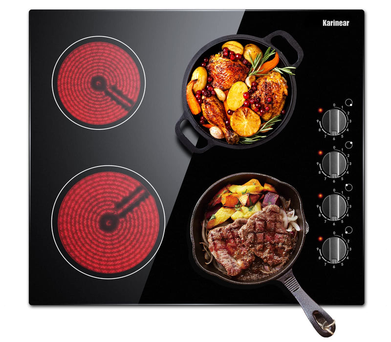 Karinear 60cm Ceramic Hob, 4 Burners, Electronic Knob Controls