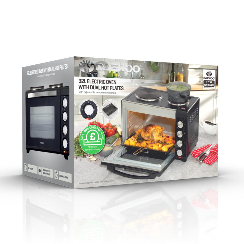 Daewoo Mini Countertop Electric Cooker, 32L Oven & Grill