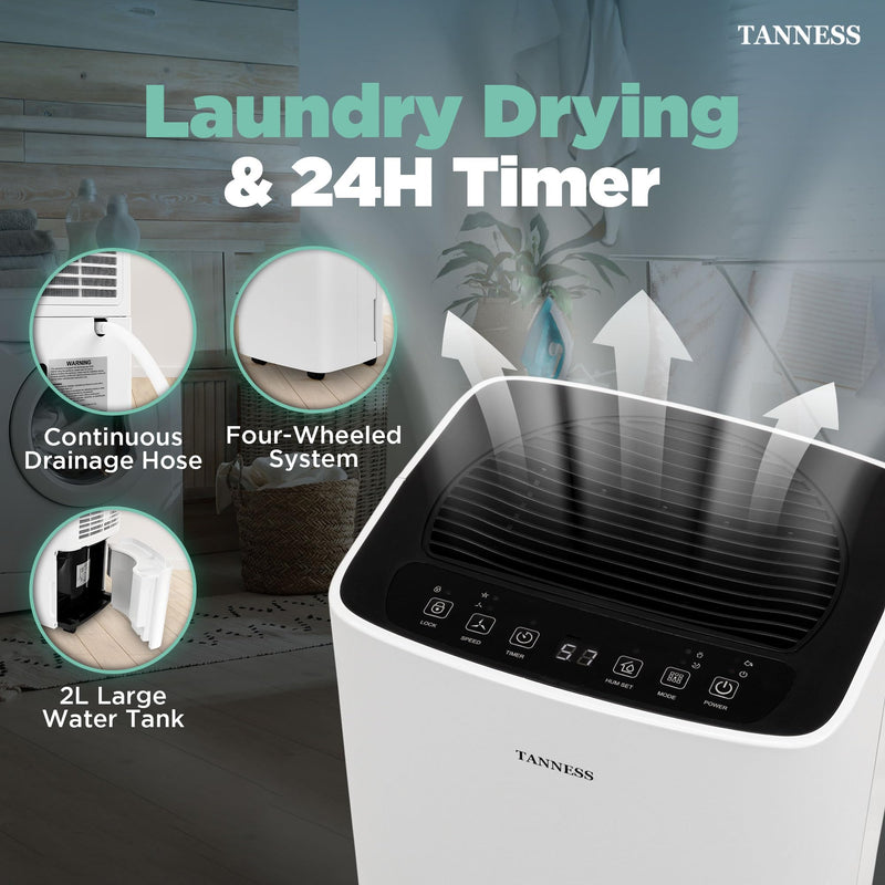 Tanness 12L Dehumidifier: Digital Display, Sleep Mode, Timer