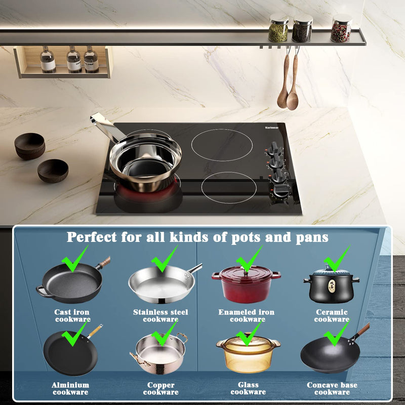 Karinear 60cm Ceramic Hob, 4 Burners, Electronic Knob Controls