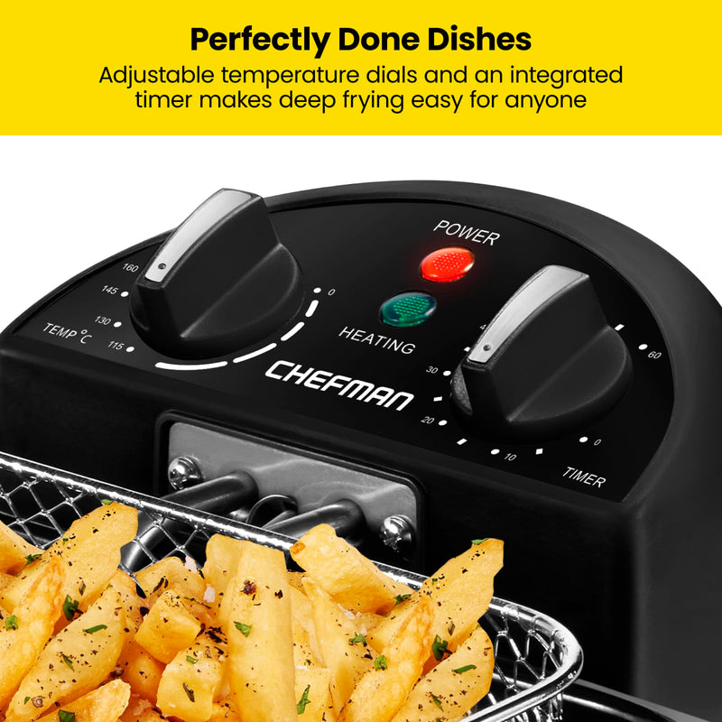 Chefman 4.3L Deep Fat Fryer, XL Jumbo Size, Adjustable Timer