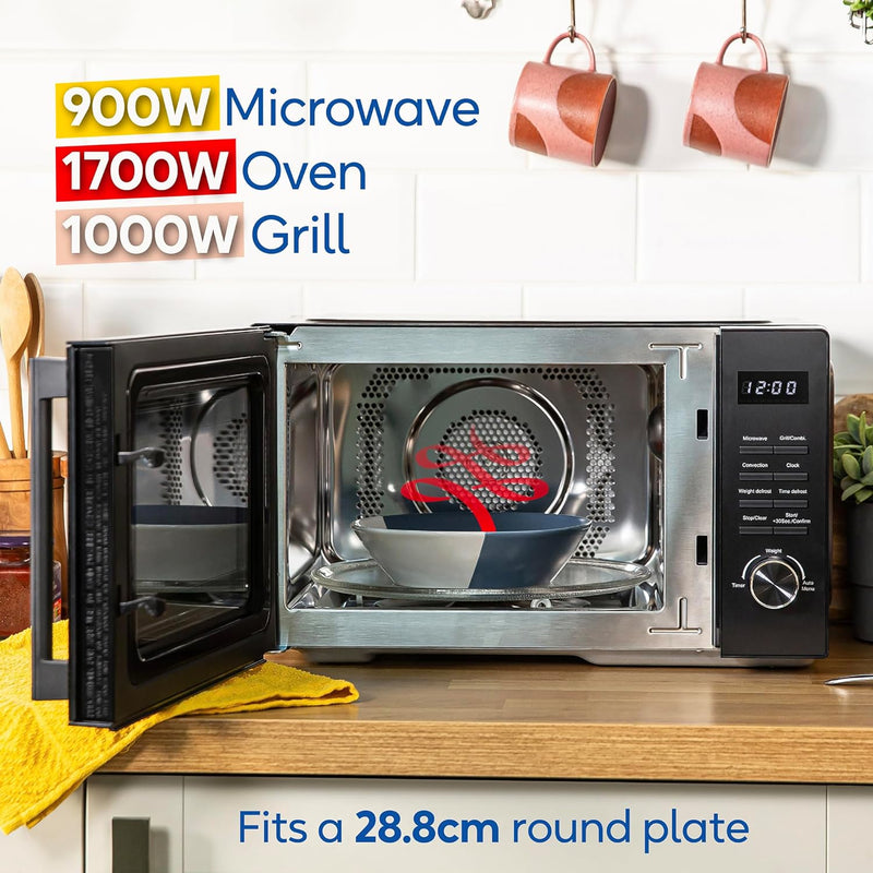 Russell Hobbs 23L Black Microwave: 3-in-1 Grill & Oven, 10 Settings