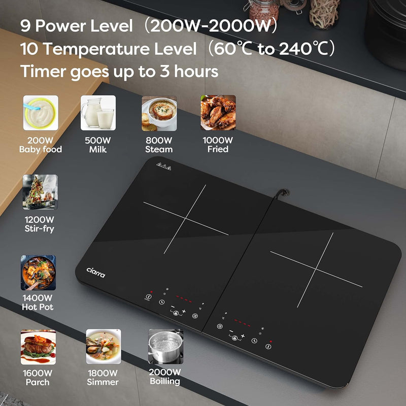 CIARRA CBTIH2 Portable Induction Hob 2800W Double Cooking Zones