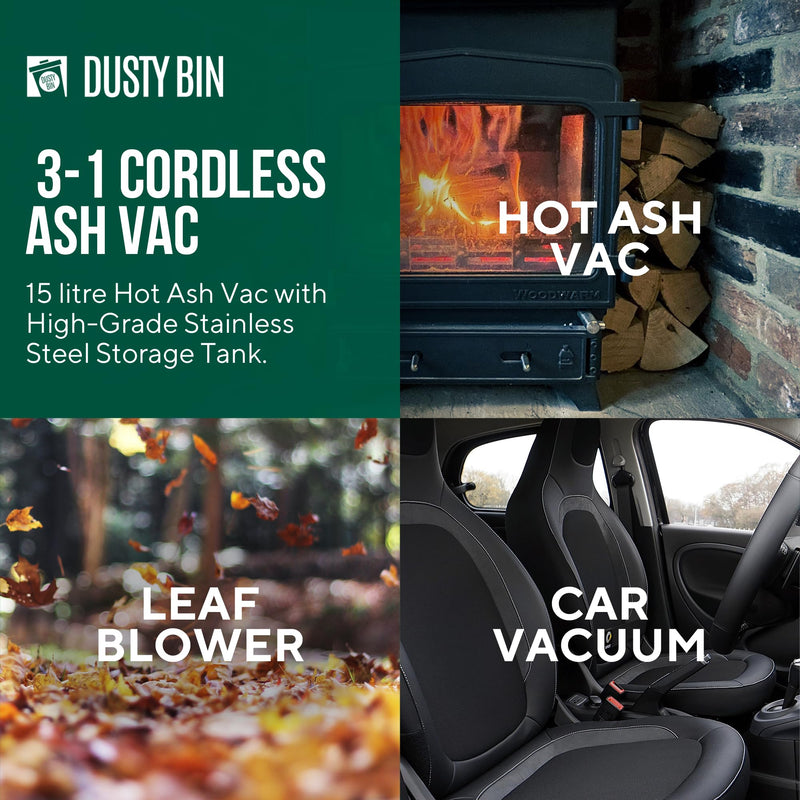 Dusty Bin DB19R Rechargeable Ash Vacuum - Cordless Fireplace Vac