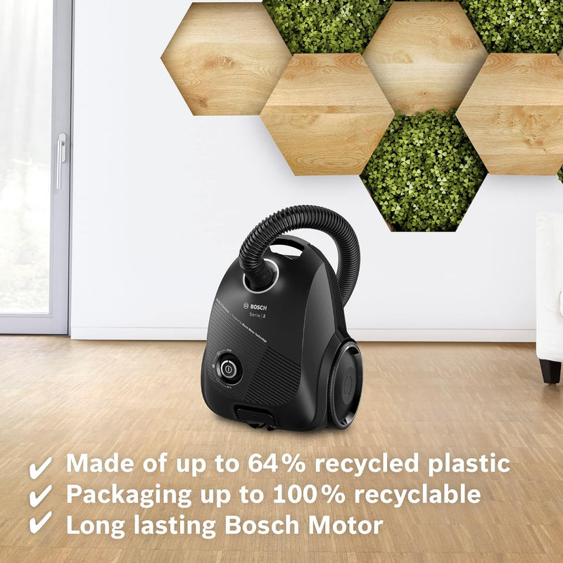 Bosch Serie 2 ProEco Bagged Cylinder Vacuum Cleaner, 600W, Black