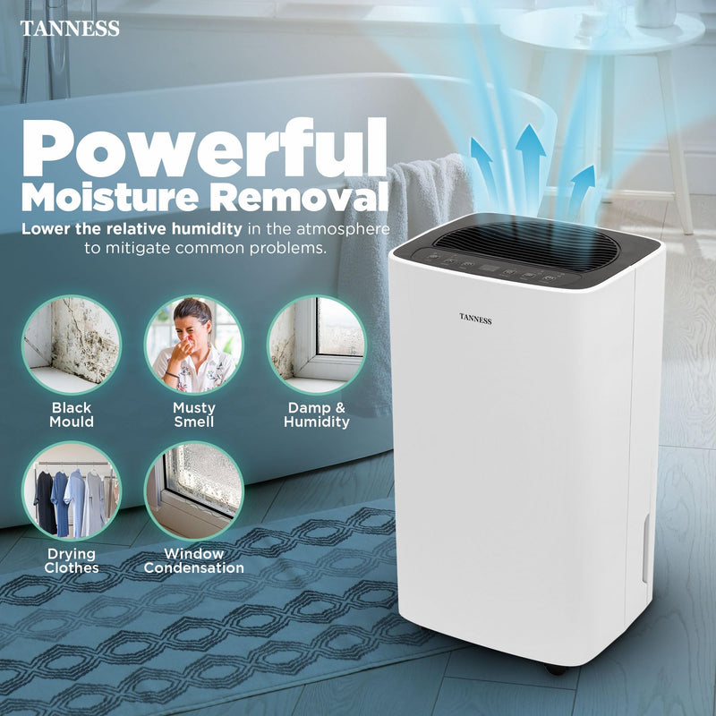 Tanness 12L Dehumidifier: Digital Display, Sleep Mode, Timer