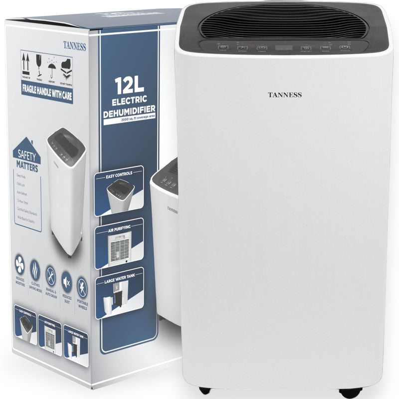 Tanness 12L Dehumidifier: Digital Display, Sleep Mode, Timer