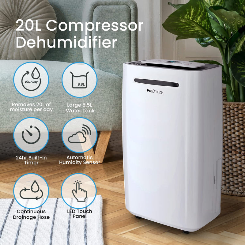 Pro Breeze 20L Dehumidifier: Digital Display, Sleep Mode